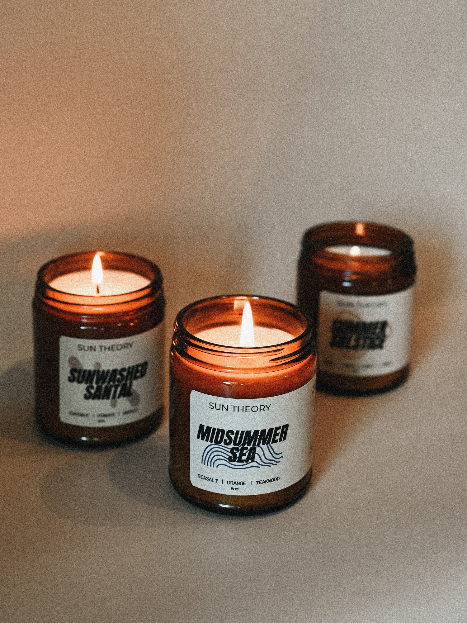    Summer Candle Collection featuring Sunwashed Santal, Midsummer Sea, and Summer Solstice
