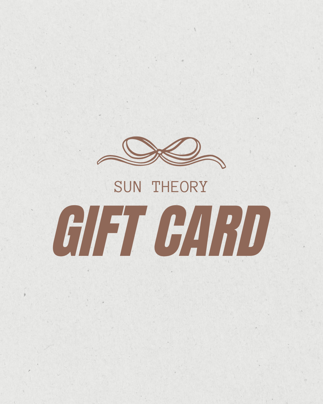 Gift card with 'Sun Theory' branding on a textured beige background