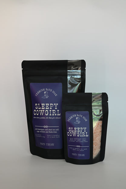 Bath soak with 'Sleepy Cowgirl' branding on a white background